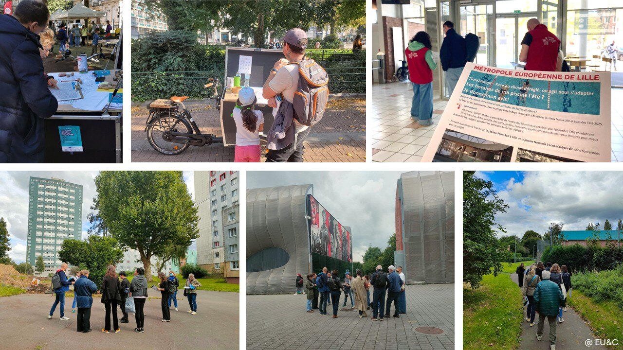 images illustrant les temps de concertation sur site : passage de questionnaire, stand, balade