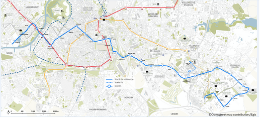 🔎 Cartographie - Ligne de Bus à Haut Niveau de Service (BHNS) de Lille - Villeneuve-d’Ascq